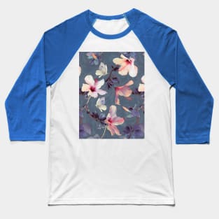 Butterflies and Hibiscus Flowers - a painted pattern Baseball T-Shirt